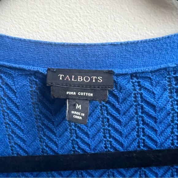 Talbots cotton Sapphire Blue Button Up open weave Cardigan Size M - Picture 3 of 4